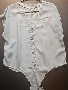 Tommy Bahama Washington Nationals Light Blue Button-Front Tie-Hem Top